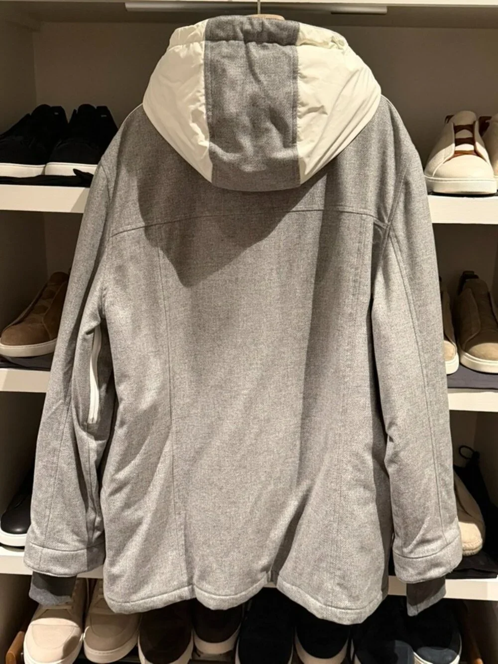 Brunello Cucinelli Grey and White Ski Jacket in Wool/Cashmere/Silk, men's size M